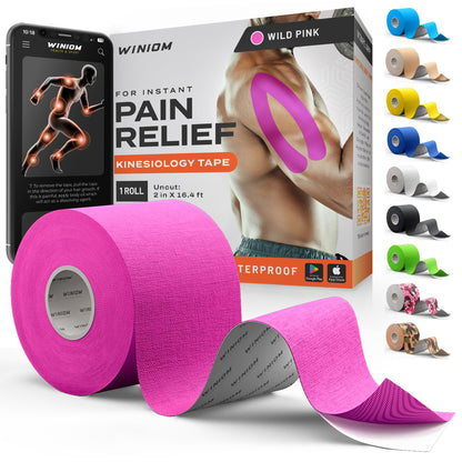 Kinesiology Tape - Waterproof Athletic Sports Tape for Knee, Shoulder, Arm & Back Support | 3-5 Day Adhesion, Hypoallergenic & Latex-Free + Taping Guide (Precut, 2"x16.4ft Roll, Indigo Purple)