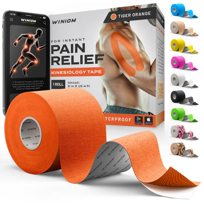 Kinesiology Tape - Waterproof Athletic Sports Tape for Knee, Shoulder, Arm & Back Support | 3-5 Day Adhesion, Hypoallergenic & Latex-Free + Taping Guide (Precut, 2"x16.4ft Roll, Indigo Purple)
