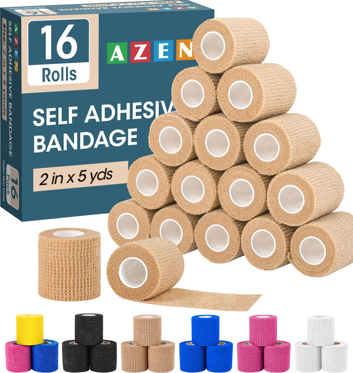 AZEN 40 Pack Self Adhesive Bandage Wrap Black, 2" X 5 Yards Black Athletic Tape, Vet Wrap, Tattoo Grip Tape Wrap，Ankle Tape, Cohesive Bandage Wrap