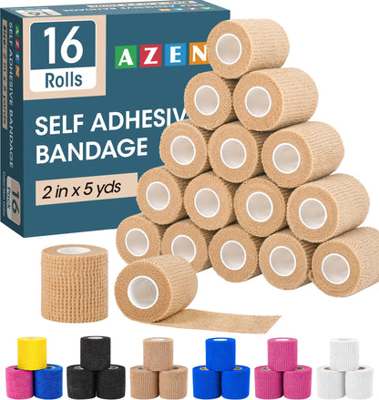 AZEN 40 Pack Self Adhesive Bandage Wrap Black, 2" X 5 Yards Black Athletic Tape, Vet Wrap, Tattoo Grip Tape Wrap，Ankle Tape, Cohesive Bandage Wrap