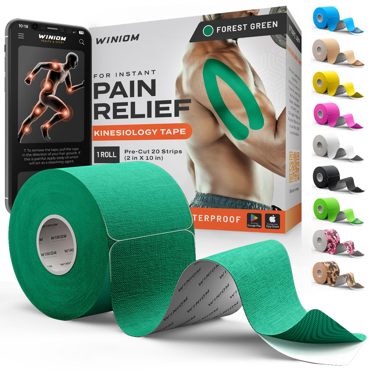 Kinesiology Tape - Waterproof Athletic Sports Tape for Knee, Shoulder, Arm & Back Support | 3-5 Day Adhesion, Hypoallergenic & Latex-Free + Taping Guide (Precut, 2"x16.4ft Roll, Indigo Purple)