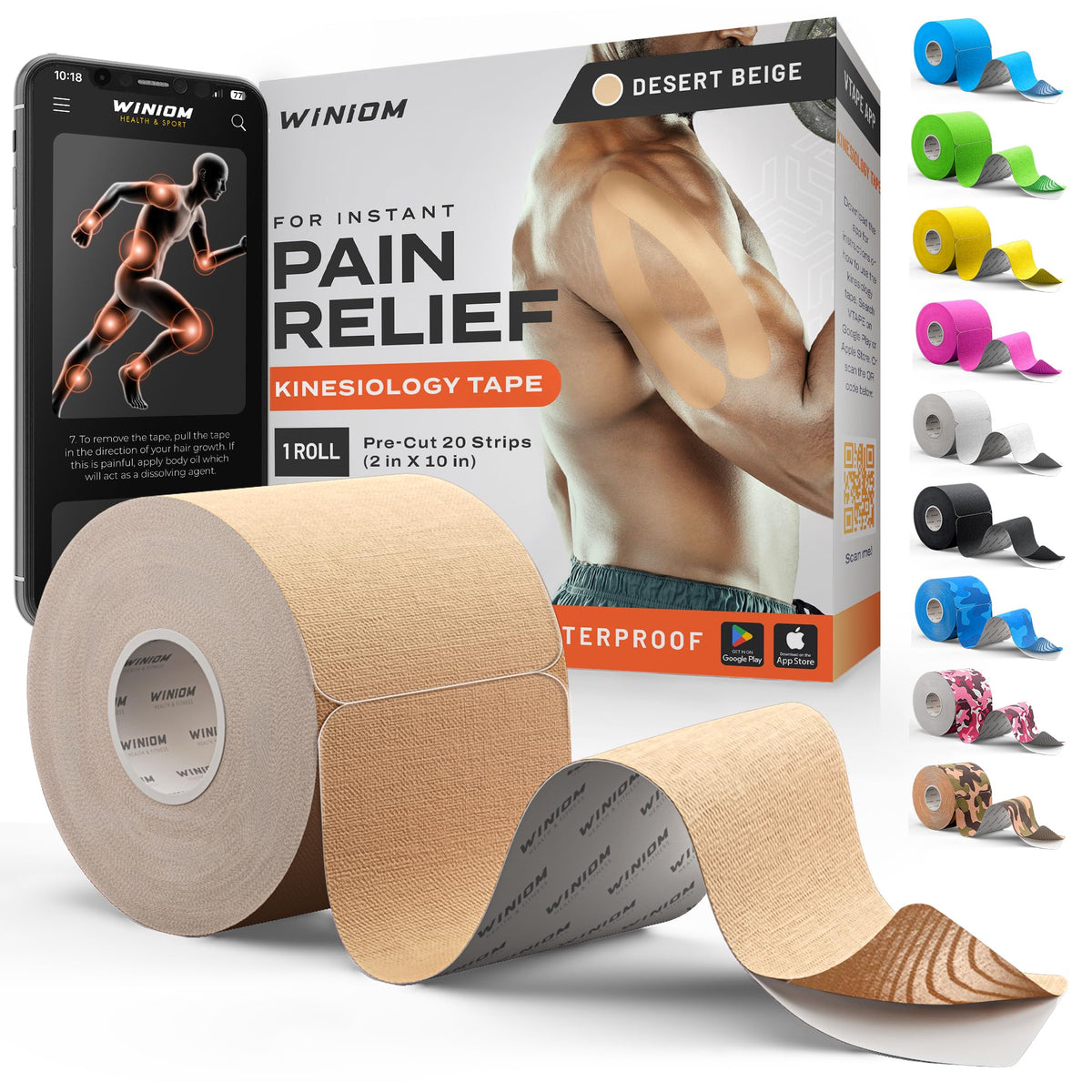 Kinesiology Tape - Waterproof Athletic Sports Tape for Knee, Shoulder, Arm & Back Support | 3-5 Day Adhesion, Hypoallergenic & Latex-Free + Taping Guide (Precut, 2"x16.4ft Roll, Indigo Purple)