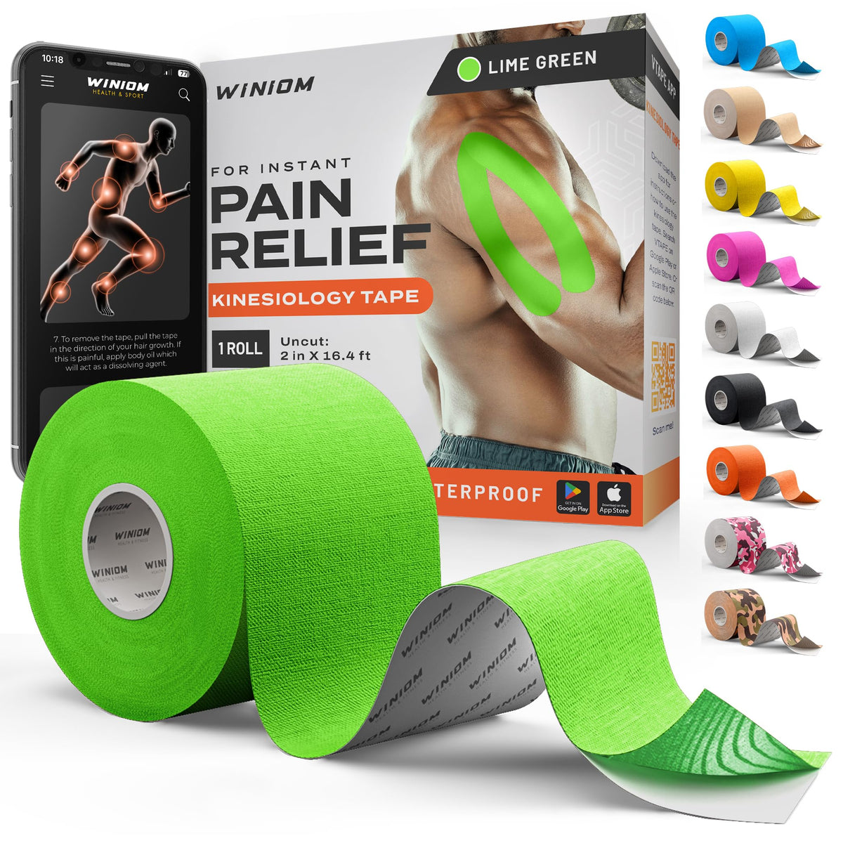 Kinesiology Tape - Waterproof Athletic Sports Tape for Knee, Shoulder, Arm & Back Support | 3-5 Day Adhesion, Hypoallergenic & Latex-Free + Taping Guide (Precut, 2"x16.4ft Roll, Indigo Purple)