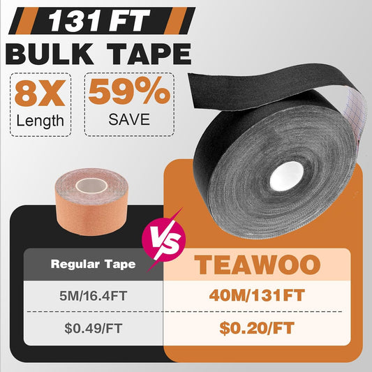 (2in X 131ft) TEAWO Kinesiology Tape Bulk Roll, Waterproof Hypoallergenic Latex-Free Sports Tape, Muscle & Joint Support for Athletes, Free Cut with Bonus Specialized Scissors (Black)