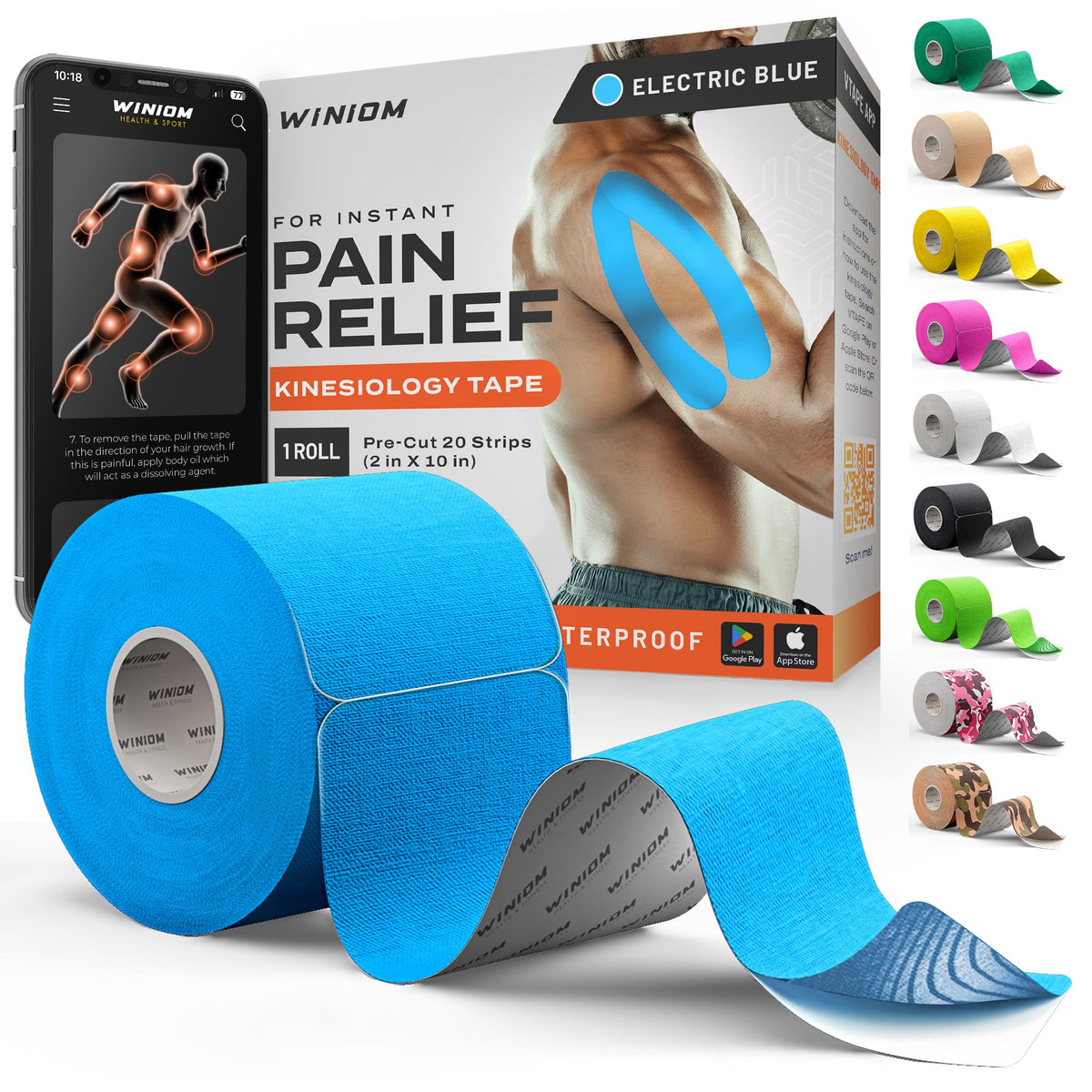 Kinesiology Tape - Waterproof Athletic Sports Tape for Knee, Shoulder, Arm & Back Support | 3-5 Day Adhesion, Hypoallergenic & Latex-Free + Taping Guide (Precut, 2"x16.4ft Roll, Indigo Purple)