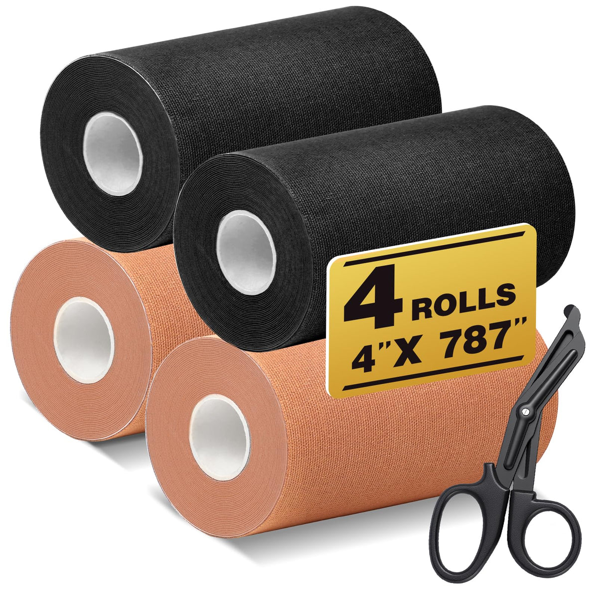 (2in X 131ft) TEAWO Kinesiology Tape Bulk Roll, Waterproof Hypoallergenic Latex-Free Sports Tape, Muscle & Joint Support for Athletes, Free Cut with Bonus Specialized Scissors (Black)
