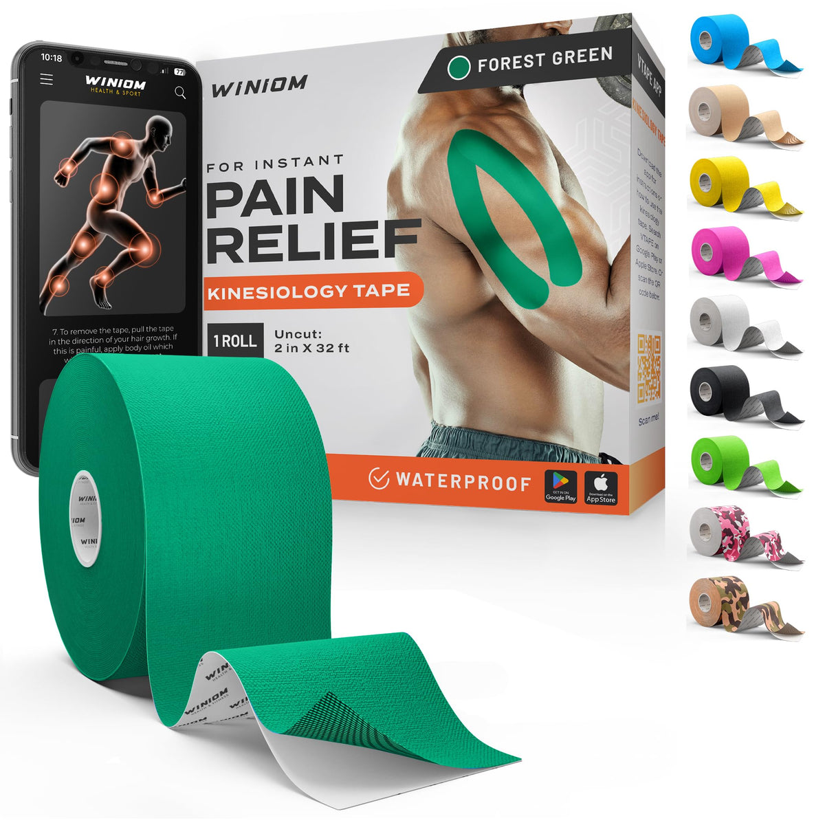 Kinesiology Tape - Waterproof Athletic Sports Tape for Knee, Shoulder, Arm & Back Support | 3-5 Day Adhesion, Hypoallergenic & Latex-Free + Taping Guide (Precut, 2"x16.4ft Roll, Indigo Purple)