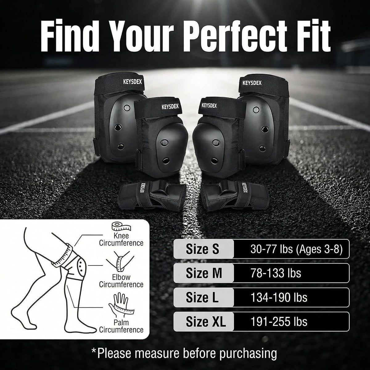 Knee Pads Elbow Wrist Guards 6-in-1 Protective Gear Kids Adults