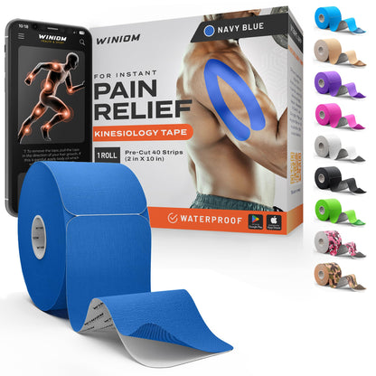 Kinesiology Tape - Waterproof Athletic Sports Tape for Knee, Shoulder, Arm & Back Support | 3-5 Day Adhesion, Hypoallergenic & Latex-Free + Taping Guide (Precut, 2"x16.4ft Roll, Indigo Purple)