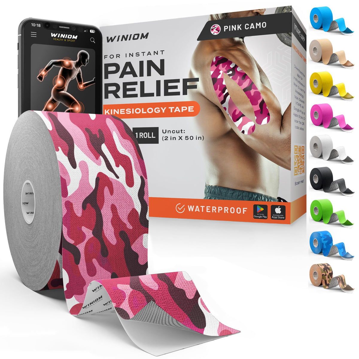 Kinesiology Tape - Waterproof Athletic Sports Tape for Knee, Shoulder, Arm & Back Support | 3-5 Day Adhesion, Hypoallergenic & Latex-Free + Taping Guide (Precut, 2"x16.4ft Roll, Indigo Purple)