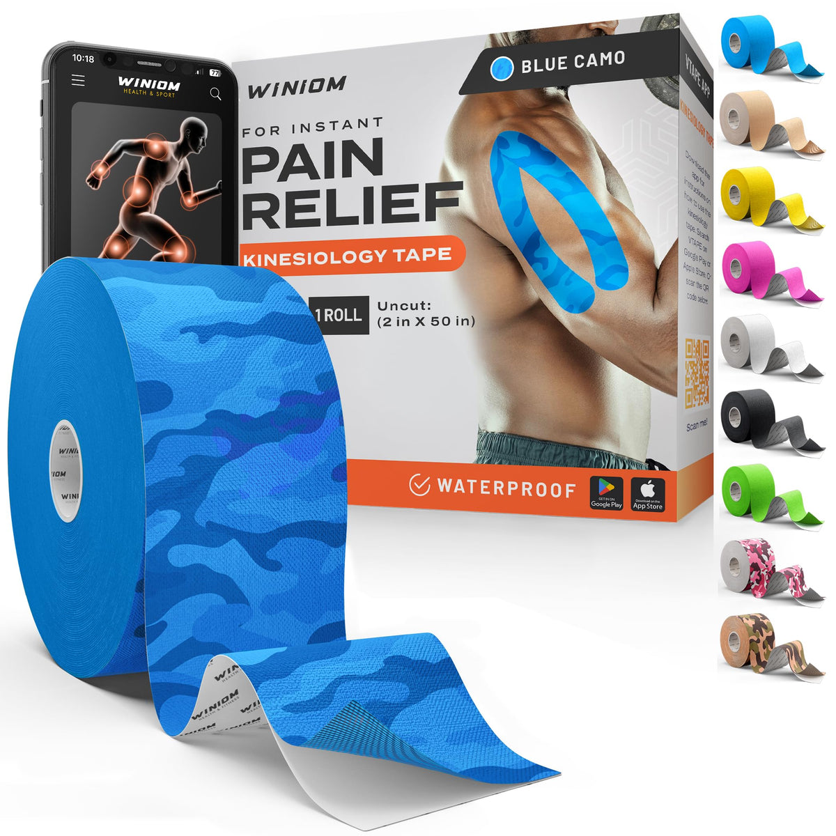 Kinesiology Tape - Waterproof Athletic Sports Tape for Knee, Shoulder, Arm & Back Support | 3-5 Day Adhesion, Hypoallergenic & Latex-Free + Taping Guide (Precut, 2"x16.4ft Roll, Indigo Purple)