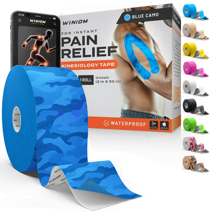 Kinesiology Tape - Waterproof Athletic Sports Tape for Knee, Shoulder, Arm & Back Support | 3-5 Day Adhesion, Hypoallergenic & Latex-Free + Taping Guide (Precut, 2"x16.4ft Roll, Indigo Purple)