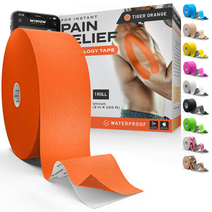 Kinesiology Tape - Waterproof Athletic Sports Tape for Knee, Shoulder, Arm & Back Support | 3-5 Day Adhesion, Hypoallergenic & Latex-Free + Taping Guide (Precut, 2"x16.4ft Roll, Indigo Purple)