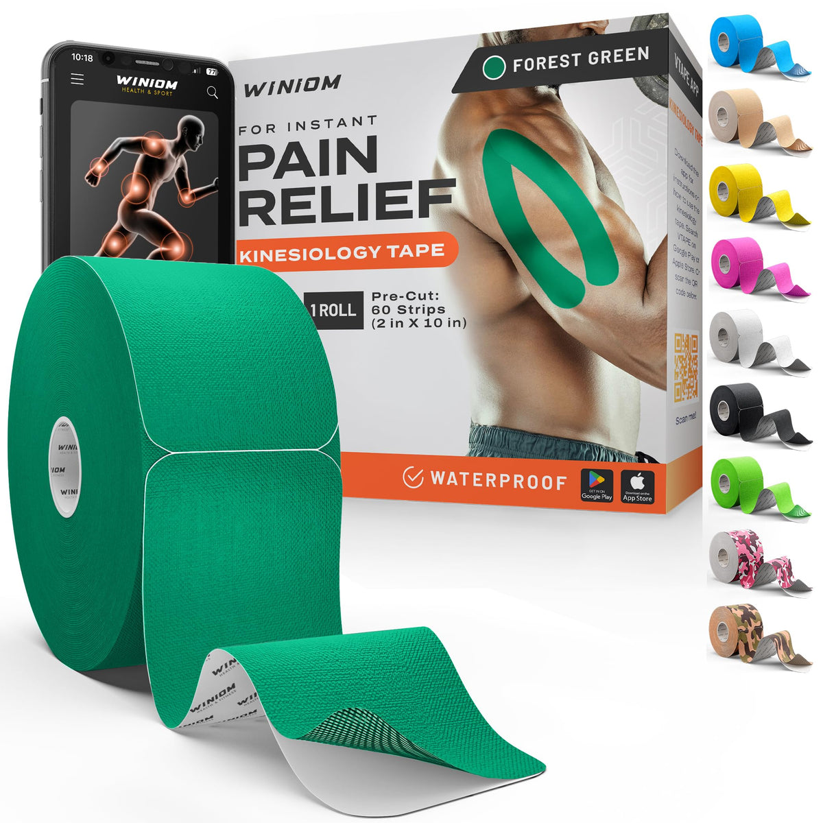 Kinesiology Tape - Waterproof Athletic Sports Tape for Knee, Shoulder, Arm & Back Support | 3-5 Day Adhesion, Hypoallergenic & Latex-Free + Taping Guide (Precut, 2"x16.4ft Roll, Indigo Purple)