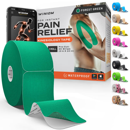 Kinesiology Tape - Waterproof Athletic Sports Tape for Knee, Shoulder, Arm & Back Support | 3-5 Day Adhesion, Hypoallergenic & Latex-Free + Taping Guide (Precut, 2"x16.4ft Roll, Indigo Purple)