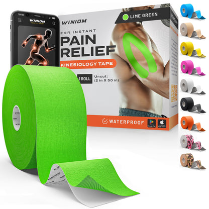 Kinesiology Tape - Waterproof Athletic Sports Tape for Knee, Shoulder, Arm & Back Support | 3-5 Day Adhesion, Hypoallergenic & Latex-Free + Taping Guide (Precut, 2"x16.4ft Roll, Indigo Purple)