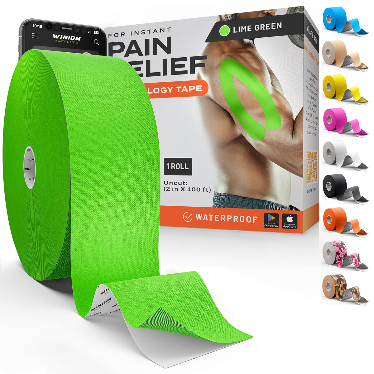 Kinesiology Tape - Waterproof Athletic Sports Tape for Knee, Shoulder, Arm & Back Support | 3-5 Day Adhesion, Hypoallergenic & Latex-Free + Taping Guide (Precut, 2"x16.4ft Roll, Indigo Purple)