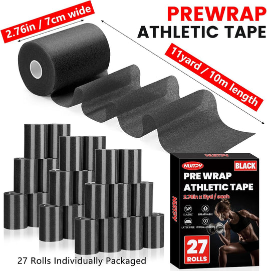 27 Pack Black Pre Wrap Tape, 2.76 Inch x 11 Yards Prewrap Athletic Tape