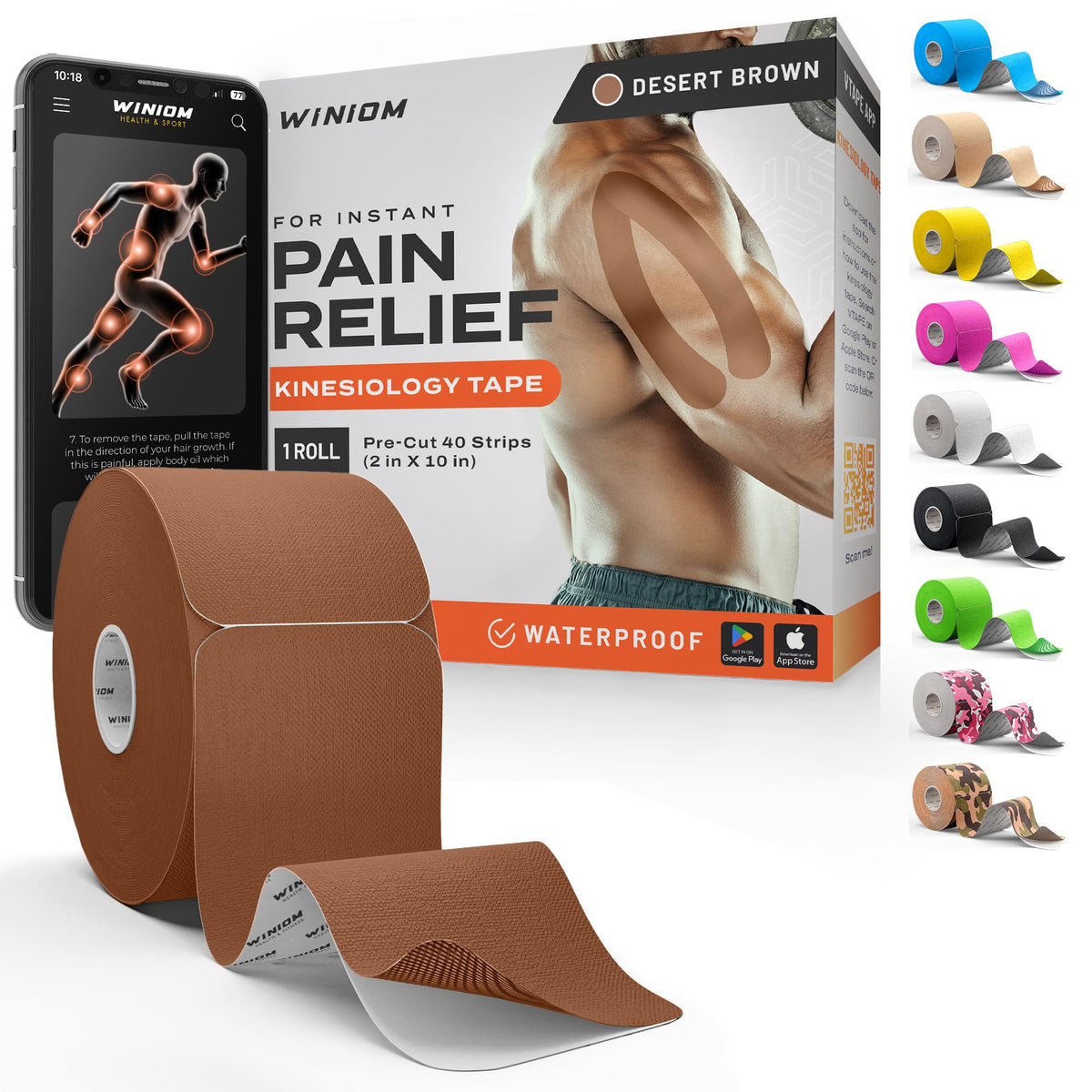 Kinesiology Tape - Waterproof Athletic Sports Tape for Knee, Shoulder, Arm & Back Support | 3-5 Day Adhesion, Hypoallergenic & Latex-Free + Taping Guide (Precut, 2"x16.4ft Roll, Indigo Purple)