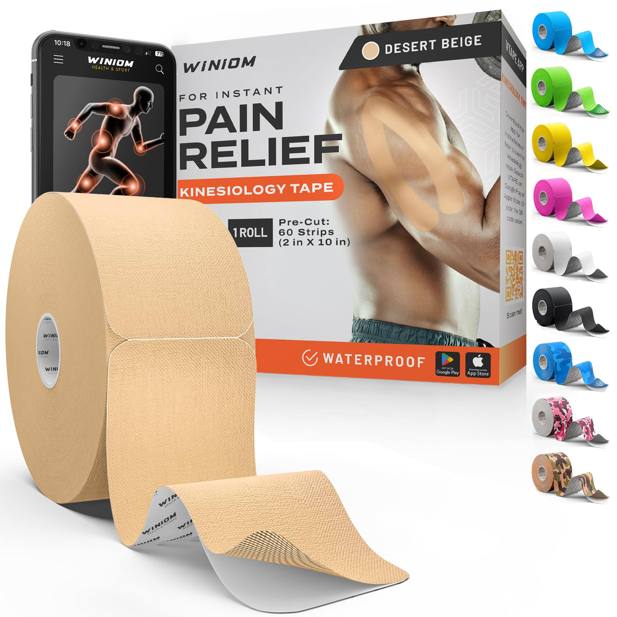 Kinesiology Tape - Waterproof Athletic Sports Tape for Knee, Shoulder, Arm & Back Support | 3-5 Day Adhesion, Hypoallergenic & Latex-Free + Taping Guide (Precut, 2"x16.4ft Roll, Indigo Purple)
