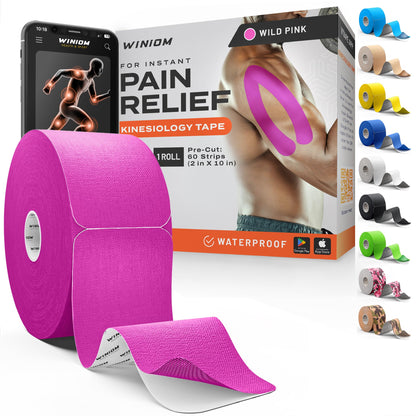 Kinesiology Tape - Waterproof Athletic Sports Tape for Knee, Shoulder, Arm & Back Support | 3-5 Day Adhesion, Hypoallergenic & Latex-Free + Taping Guide (Precut, 2"x16.4ft Roll, Indigo Purple)