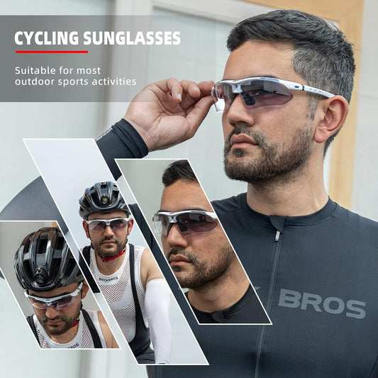 ROCKBROS Photochromic Sports Sunglasses Mens Cycling Pickleball Glasses