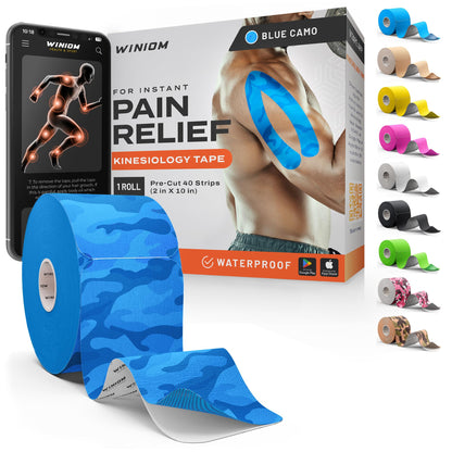 Kinesiology Tape - Waterproof Athletic Sports Tape for Knee, Shoulder, Arm & Back Support | 3-5 Day Adhesion, Hypoallergenic & Latex-Free + Taping Guide (Precut, 2"x16.4ft Roll, Indigo Purple)