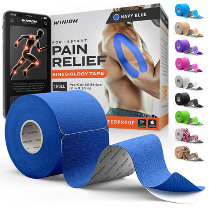 Kinesiology Tape - Waterproof Athletic Sports Tape for Knee, Shoulder, Arm & Back Support | 3-5 Day Adhesion, Hypoallergenic & Latex-Free + Taping Guide (Precut, 2"x16.4ft Roll, Indigo Purple)