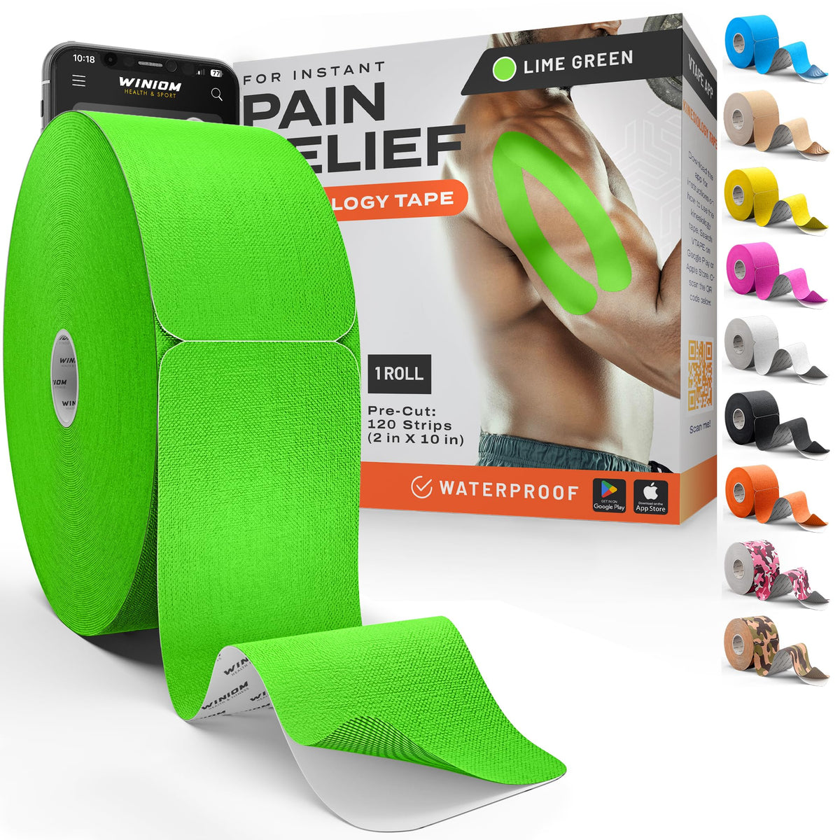 Kinesiology Tape - Waterproof Athletic Sports Tape for Knee, Shoulder, Arm & Back Support | 3-5 Day Adhesion, Hypoallergenic & Latex-Free + Taping Guide (Precut, 2"x16.4ft Roll, Indigo Purple)