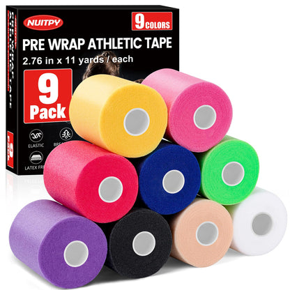 27 Pack Black Pre Wrap Tape, 2.76 Inch x 11 Yards Prewrap Athletic Tape