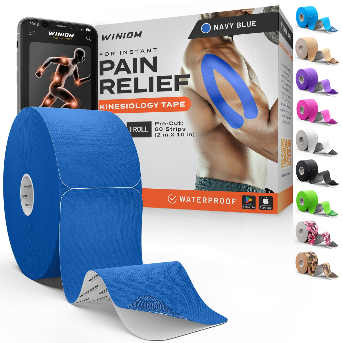 Kinesiology Tape - Waterproof Athletic Sports Tape for Knee, Shoulder, Arm & Back Support | 3-5 Day Adhesion, Hypoallergenic & Latex-Free + Taping Guide (Precut, 2"x16.4ft Roll, Indigo Purple)