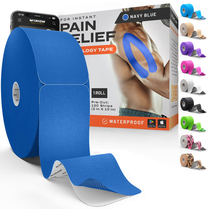 Kinesiology Tape - Waterproof Athletic Sports Tape for Knee, Shoulder, Arm & Back Support | 3-5 Day Adhesion, Hypoallergenic & Latex-Free + Taping Guide (Precut, 2"x16.4ft Roll, Indigo Purple)
