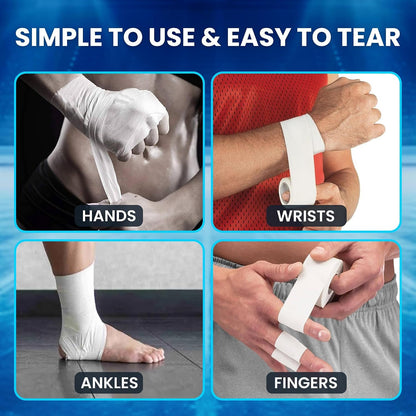 12 Pack White Athletic Tape (45ft Rolls) - Athletes Trainers Injuries & First Aid - Premium Medical Sports Tape - Wrap & Support Ankles & Wrists - Easy Tear Design with Zinc Oxide & No Sticky Residue