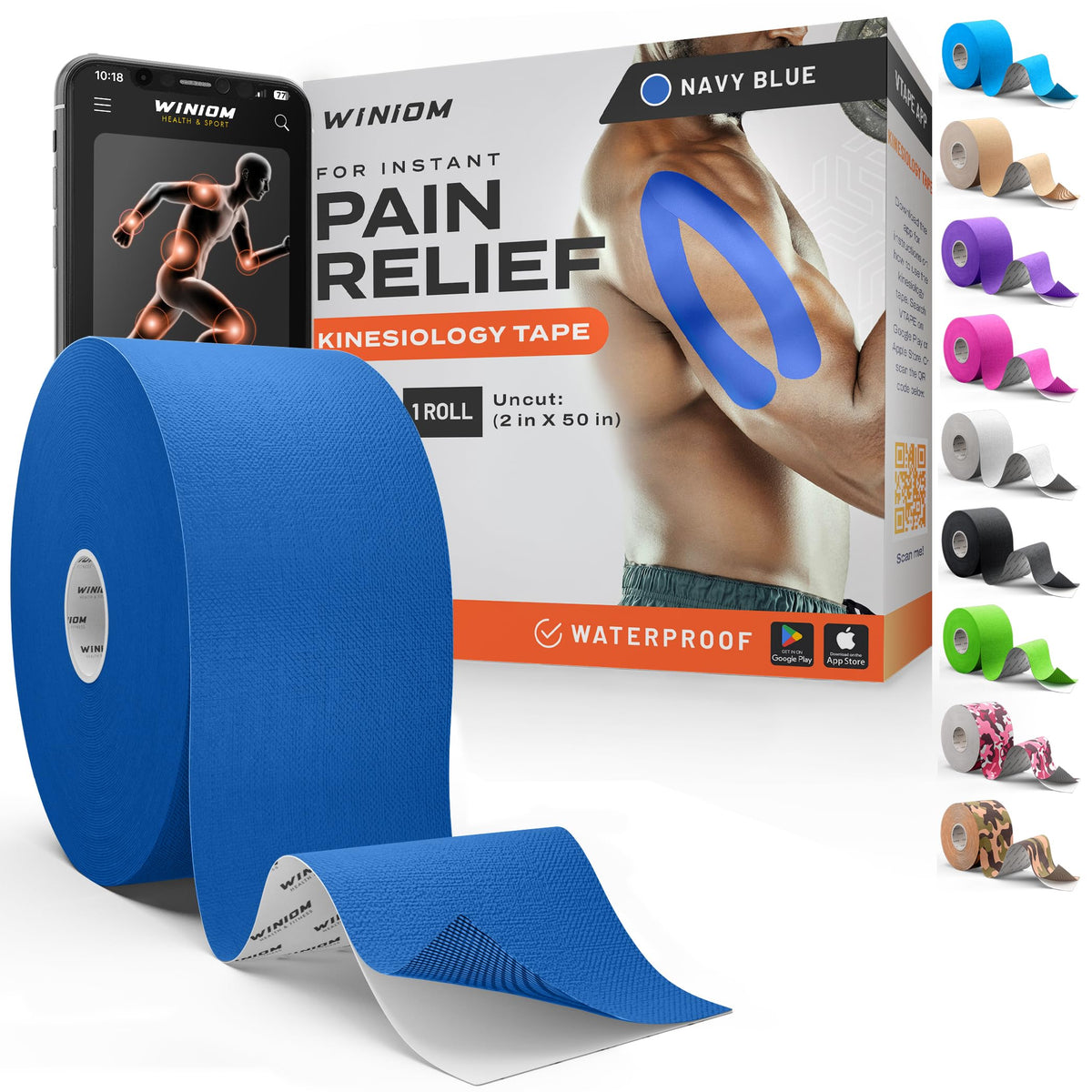 Kinesiology Tape - Waterproof Athletic Sports Tape for Knee, Shoulder, Arm & Back Support | 3-5 Day Adhesion, Hypoallergenic & Latex-Free + Taping Guide (Precut, 2"x16.4ft Roll, Indigo Purple)