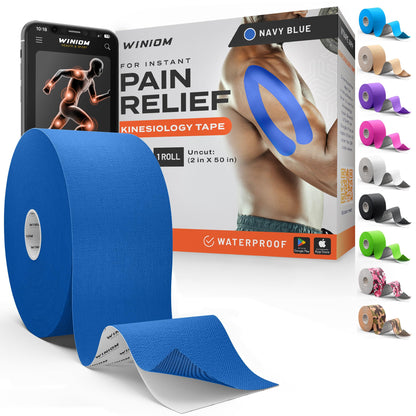 Kinesiology Tape - Waterproof Athletic Sports Tape for Knee, Shoulder, Arm & Back Support | 3-5 Day Adhesion, Hypoallergenic & Latex-Free + Taping Guide (Precut, 2"x16.4ft Roll, Indigo Purple)