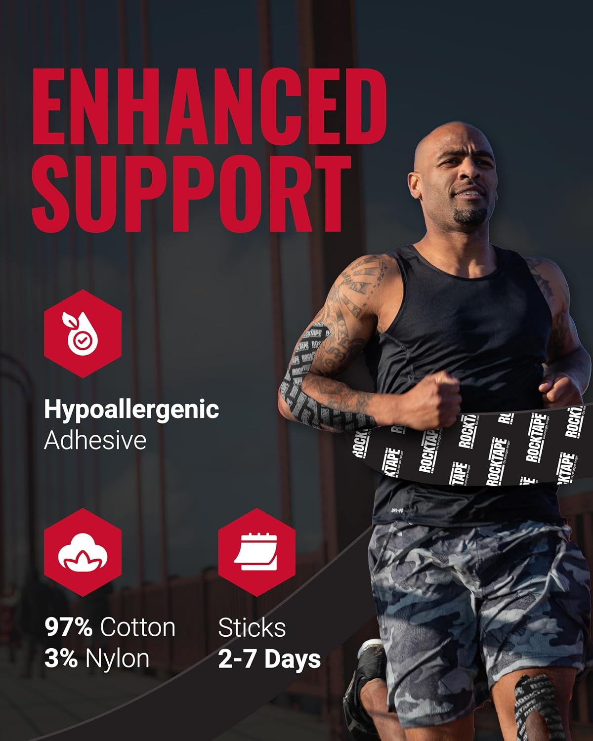 RockTape Extra Sticky Kinesiology Tape - Athletic Tape for Muscle Pain Relief, Injury Recovery - Microscopic Skin Lifting & Decompression - Sweat & Water Resistant