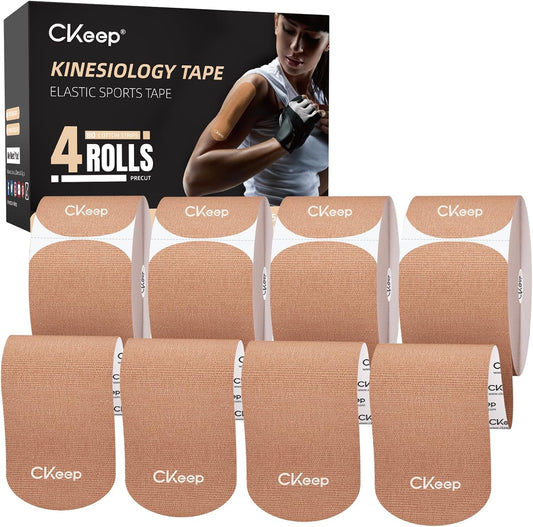 CKeep Kinesiology Tape, Original Cotton Elastic Precut Strips 4 Rolls,Beige