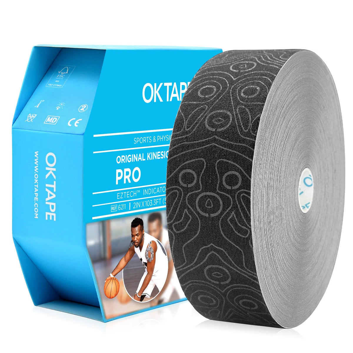 (2in X 103 Feet) OK TAPE PRO Bulk Kinesiology Tape, Original Elastic Latex Free Kinesiology Therapeutic Tape, Free Cut Printed
