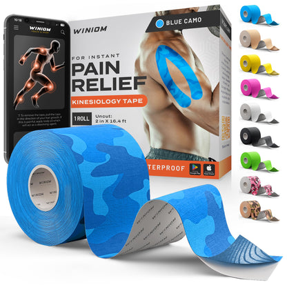 Kinesiology Tape - Waterproof Athletic Sports Tape for Knee, Shoulder, Arm & Back Support | 3-5 Day Adhesion, Hypoallergenic & Latex-Free + Taping Guide (Precut, 2"x16.4ft Roll, Indigo Purple)