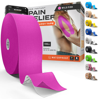 Kinesiology Tape - Waterproof Athletic Sports Tape for Knee, Shoulder, Arm & Back Support | 3-5 Day Adhesion, Hypoallergenic & Latex-Free + Taping Guide (Precut, 2"x16.4ft Roll, Indigo Purple)