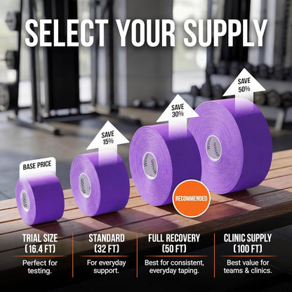 Kinesiology Tape - Waterproof Athletic Sports Tape for Knee, Shoulder, Arm & Back Support | 3-5 Day Adhesion, Hypoallergenic & Latex-Free + Taping Guide (Precut, 2"x16.4ft Roll, Indigo Purple)