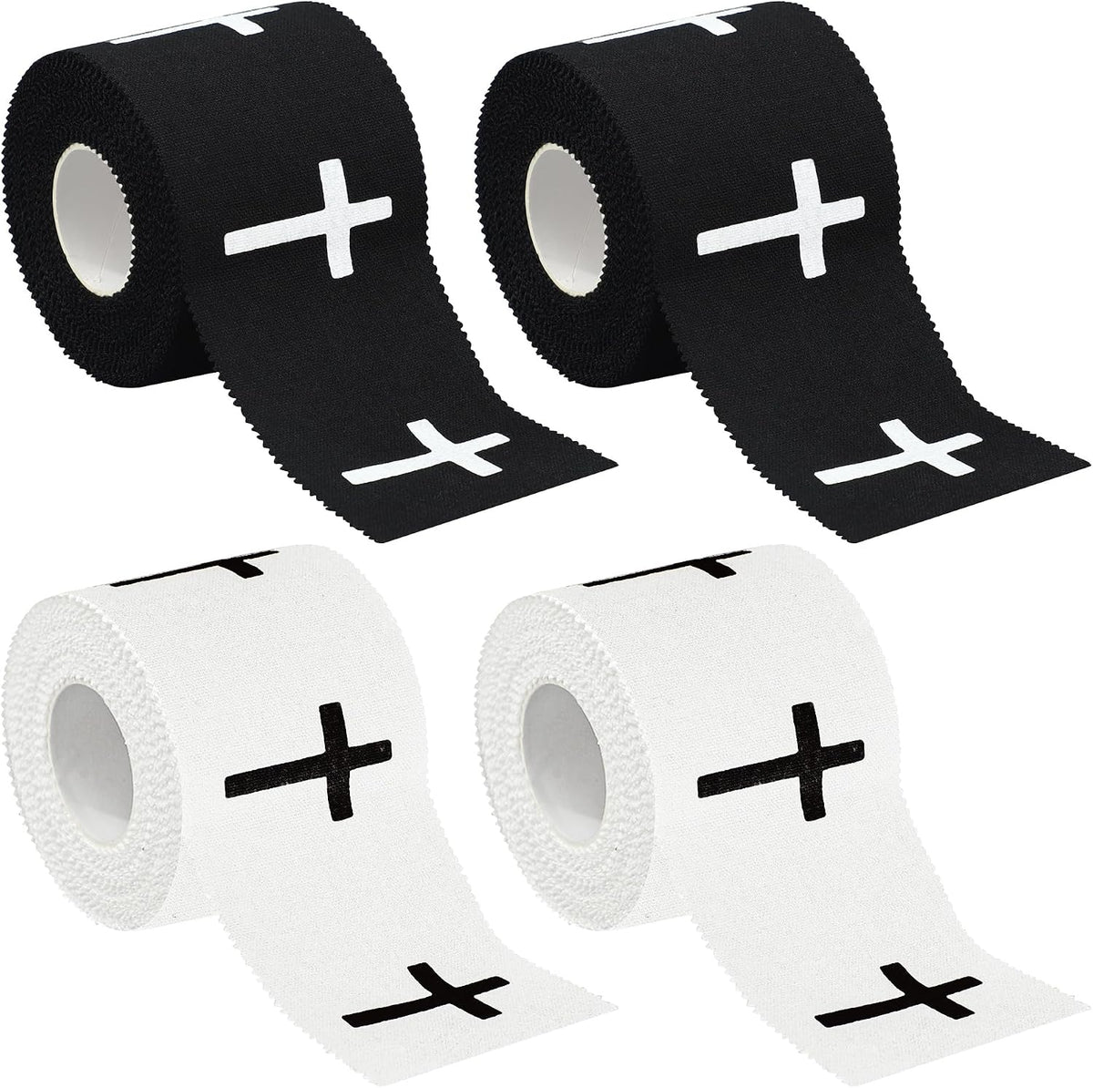 4 Pcs Christian Athletic Tapes Religious Sport Tape with Cross White Black Cross Athletic Wrist Tapes for Sports Gymnastics Tennis Baseball Boxing Athlete First Aid Injury Wrap, 2inx23ft