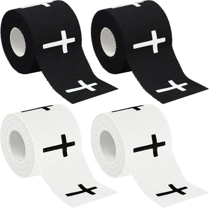 4 Pcs Christian Athletic Tapes Religious Sport Tape with Cross White Black Cross Athletic Wrist Tapes for Sports Gymnastics Tennis Baseball Boxing Athlete First Aid Injury Wrap, 2inx23ft