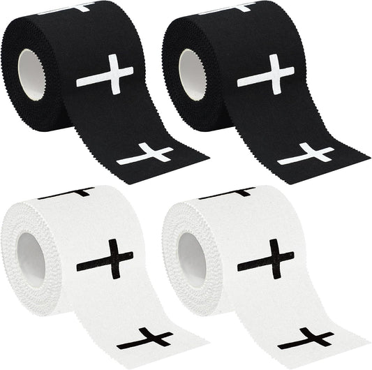 4 Pcs Christian Athletic Tapes Religious Sport Tape with Cross White Black Cross Athletic Wrist Tapes for Sports Gymnastics Tennis Baseball Boxing Athlete First Aid Injury Wrap, 2inx23ft