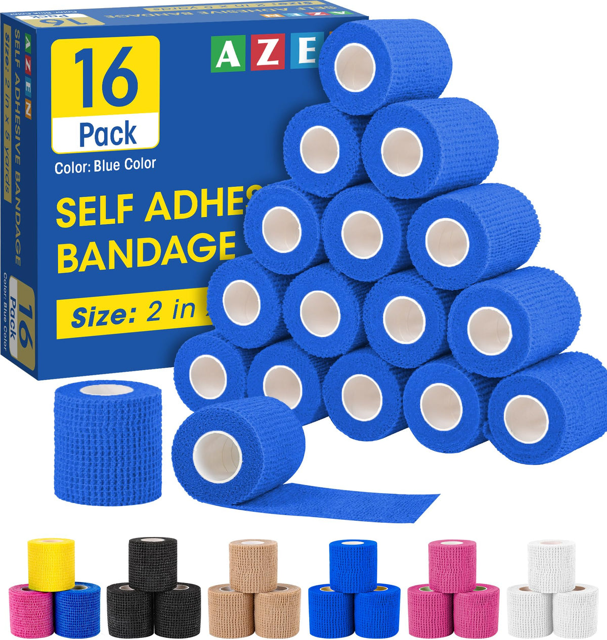 AZEN 40 Pack Self Adhesive Bandage Wrap Black, 2" X 5 Yards Black Athletic Tape, Vet Wrap, Tattoo Grip Tape Wrap，Ankle Tape, Cohesive Bandage Wrap