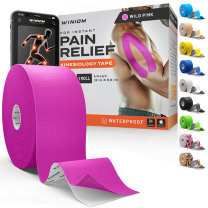 Kinesiology Tape - Waterproof Athletic Sports Tape for Knee, Shoulder, Arm & Back Support | 3-5 Day Adhesion, Hypoallergenic & Latex-Free + Taping Guide (Precut, 2"x16.4ft Roll, Indigo Purple)