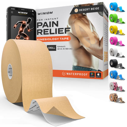 Kinesiology Tape - Waterproof Athletic Sports Tape for Knee, Shoulder, Arm & Back Support | 3-5 Day Adhesion, Hypoallergenic & Latex-Free + Taping Guide (Precut, 2"x16.4ft Roll, Indigo Purple)