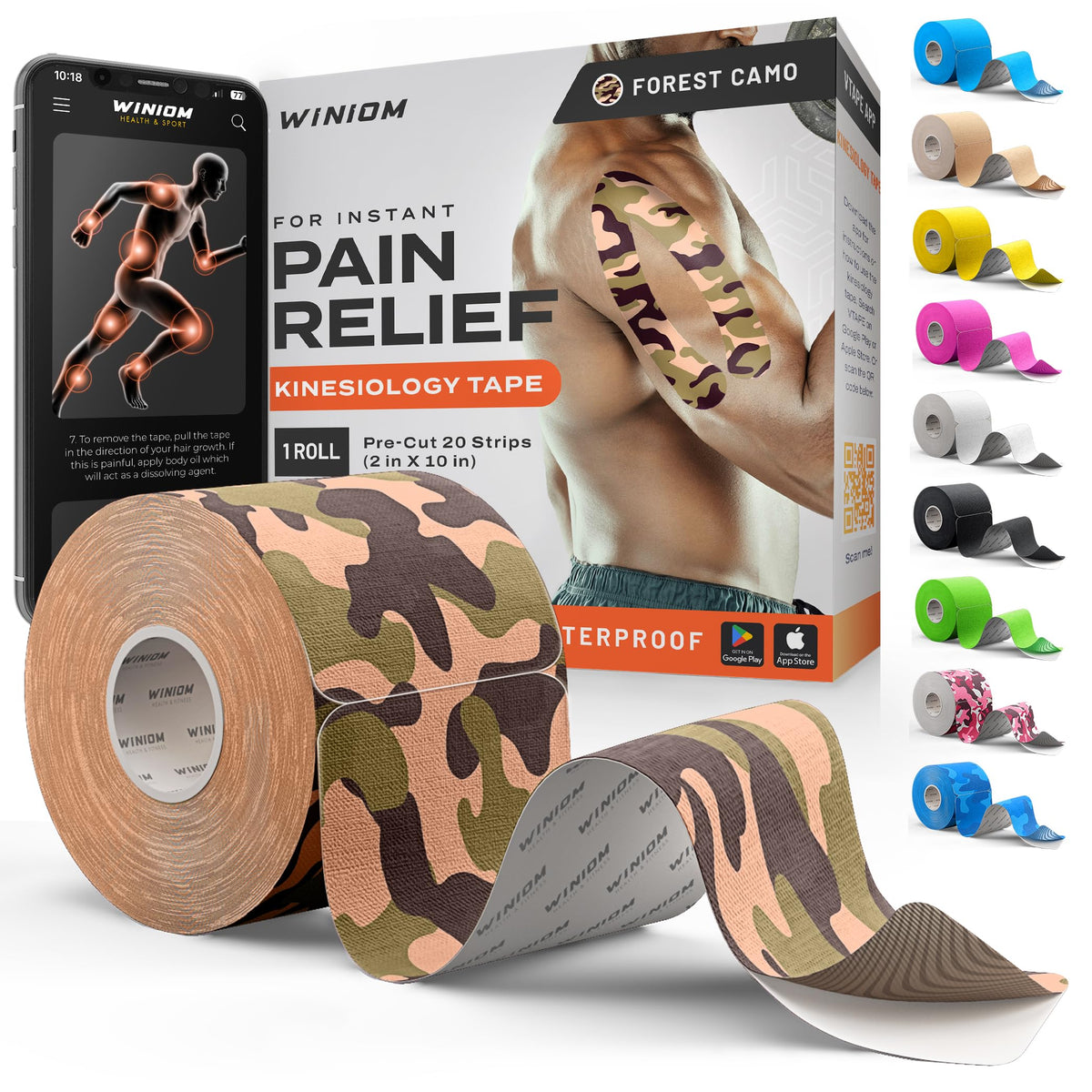 Kinesiology Tape - Waterproof Athletic Sports Tape for Knee, Shoulder, Arm & Back Support | 3-5 Day Adhesion, Hypoallergenic & Latex-Free + Taping Guide (Precut, 2"x16.4ft Roll, Indigo Purple)
