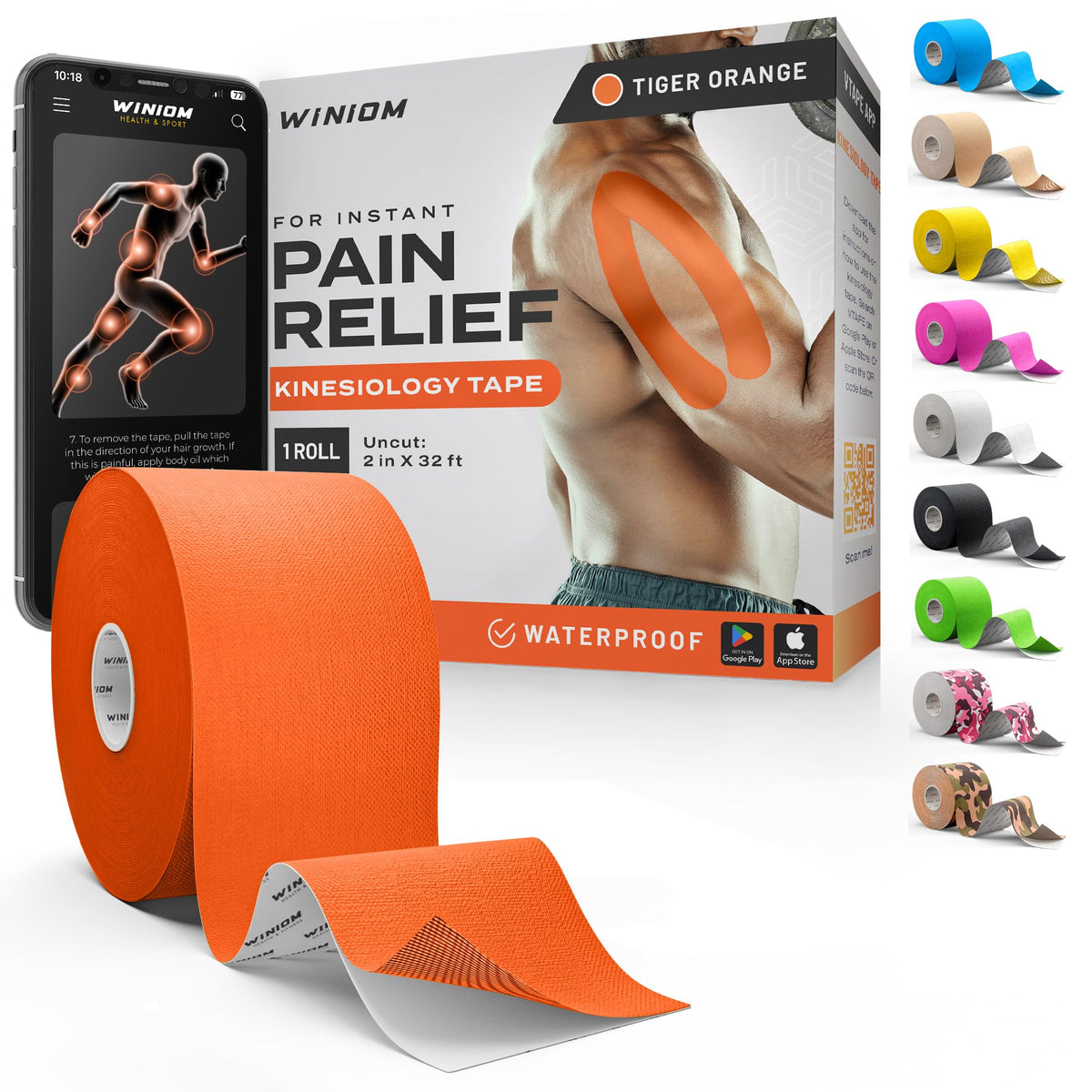 Kinesiology Tape - Waterproof Athletic Sports Tape for Knee, Shoulder, Arm & Back Support | 3-5 Day Adhesion, Hypoallergenic & Latex-Free + Taping Guide (Precut, 2"x16.4ft Roll, Indigo Purple)