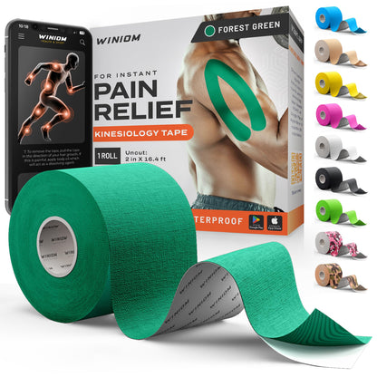 Kinesiology Tape - Waterproof Athletic Sports Tape for Knee, Shoulder, Arm & Back Support | 3-5 Day Adhesion, Hypoallergenic & Latex-Free + Taping Guide (Precut, 2"x16.4ft Roll, Indigo Purple)